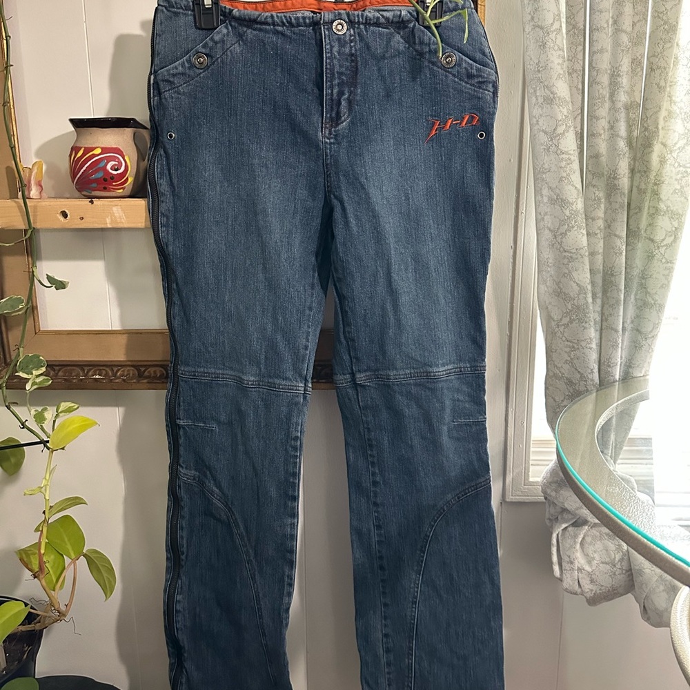 Y2K Harley Davidson Mid Rise Full Side Zip Flared Jeans Waist 10